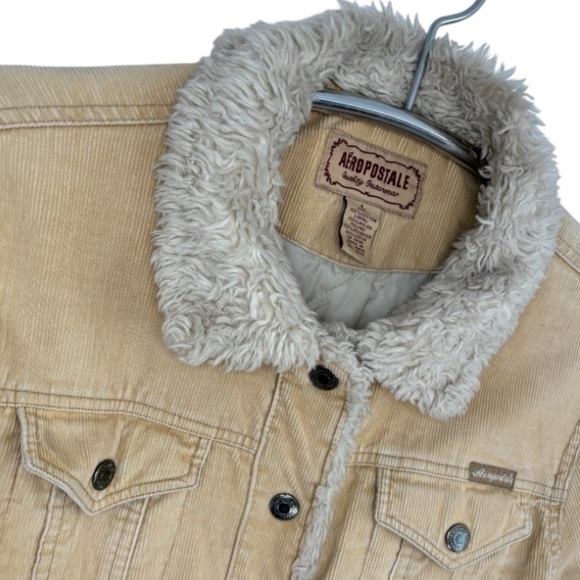 VTG AEROPOSTALE VANILLA CORDUROY VEGAN FUR COLLARED JACKET, SIZE L - Picture 5 of 12